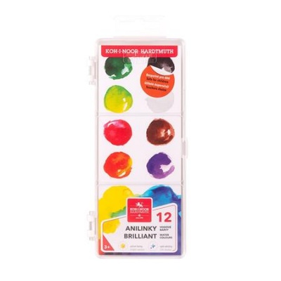 Vízfesték, 12 darabos, 22,5 mm, KOH-I-NOOR "Anilinky Brilliant"